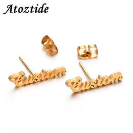 Stud Atoztide Personalised Name Stainless Steel Letter Stud Earrings For Women Fashion Custom Name Piercing Earrings Nameplate J230717