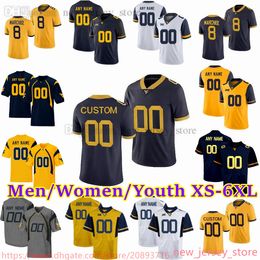 2023-24 Custom S-6XL NCAA West Virginia Football Jersey 0 Bryce Ford-Wheaton 8 Nicco Marchiol 55 Dante Stills 24 Tony Mathis Jr.12 Geno Smith 11 Kevin White 87 Kole Taylor