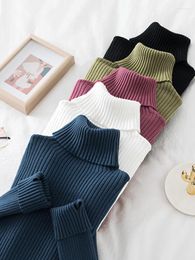 Women's Sweaters 2023 Warm Thick Autumn Winter Women Sweater Pullover Basic Ribbed Cotton Tops Knitted Solid Turtleneck With Thumb Hole