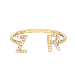 Classic S925 Silver Customise Initial Letter Zircon Ring Open Adjustable A-z Alphabet Ring For Women Gifts Couple Jewellery