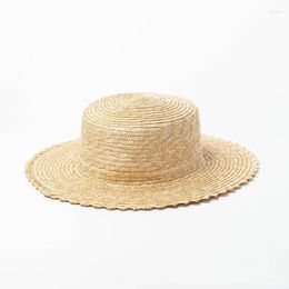 Wide Brim Hats X252 Summer Straw Sun Hat Pattern Wavy Flat-top Outdoor Shading Beach Cap