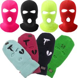 Fashion Face Masks Neck Gaiter 3 Holes Winter Warm Unisex Balaclava Mask Hat Full Face Mask Black Knitted Ski Snowboard Hat Cap Hip Hop Multiple Colour Beanie 230717