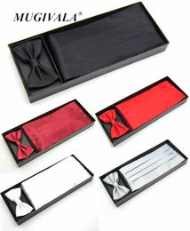 Bow Ties Mens Wedding Tuxedo Bow tie Set Cummerbund Hanky Pocket Towel Black Red White Silver Solid Bowtie Cravat 230717