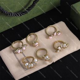 3 Piece Set Flower Rings Diamond Designer Rings for Women Pearl Letter Crystal Ring With Box