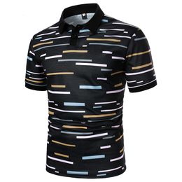 Men's Polos MenT-Shirt Men Short Sleeve T-Shirt Color Block Stripe Printed T-Shirt Charm Mature Polo Casual Fashion Men Lapel Top 230717