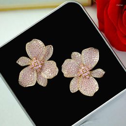 Dangle Earrings Europe Fashion Jewellery 18K Gold Plated Copper Zircon Exaggerated Flower Luxury Women's Wedding Party Accessories