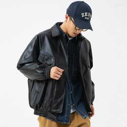 Men's Jackets Hip-hop Leather Jacket Japanese Oversize Casual Solid Colour Lapel PU Men Coat #8128