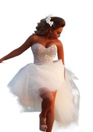 Modern Pearl High Low Short Wedding Dresses Sweetheart Tulle Romantic Informal Reception Bridal Gowns Outdoor Custom Made Wedding Dress