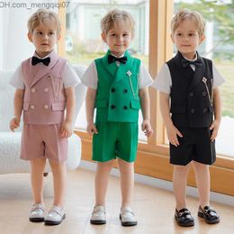 Clothing Sets Children's Spring Summer Tank Top Shorts Set Boys' Performance Host Photography Wedding Dress Children's Waist Coat Pants Necktie Clothing Z230717