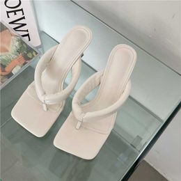 Slippers Comemore 2023 New Summer Women Low Heels Flip Flops Slippers Square Toed High Quality Slides Shoes White Fashion Women's Sandals L230717