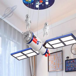 Children's room Space satellite led chandelier remote control lighting fixture for kids bedroom nursery cartoon hanging lamp217e