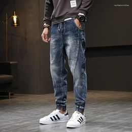 Men's Jeans Street Fashion Men Retro Grey Blue Elastic Casual Denim Cargo Pants Hombre Spliced Designer Hip Hop Joggers Overalls