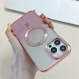 Gradient Glitter Luxury Plating Clear Magnetic For Magsafe Case For iPhone 15 14 13 12 11 Pro Max Wireless Charging Cover iphone15