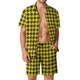 Herren-Trainingsanzüge, Hahnentritt-Karomuster, Herren-Sets, niedliches gelb-schwarzes Freizeithemd-Set, Hawaii-Strand-Shorts, Sommer-bedruckter Anzug, zweiteilige Kleidung