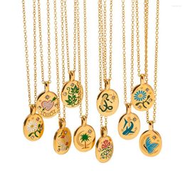 Pendant Necklaces Youthway Trend Coloured Glaze Necklace Stainless Steel 18K Gold Plated Stylish Charm Jewellery 2023