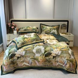 Bedding sets Vintage Oil Painting Style Plant Flowers Pattern Luxury Set Soft Silky Egyptian Cotton Duvet Cover Bed Sheet Pillowcases 230717