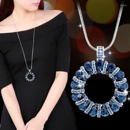 Pendant Necklaces Fashion Crystal Round Circle Long Necklace For Women 2023 Trendy Jewellery Sweater