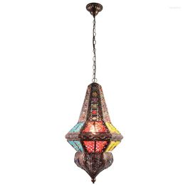 Pendant Lamps Morocco Style Iron Lantern Chain Light 3W E14 Suspension Luminaire Vintage Lampara For Restaurant Bar Decoration