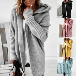 Women's Vests Loose Hooded Sweater Jacket Solid Colour Batwing Sleeve 2023 Autumn Winter All Match Patchwork Coat