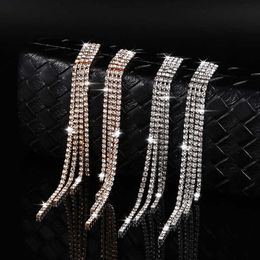 Stud New Luxury Rhinestone Crystal Long Tassel Earrings for Women Bridal Drop Dangling Earrings Party Wedding Jewellery Gifts J230717