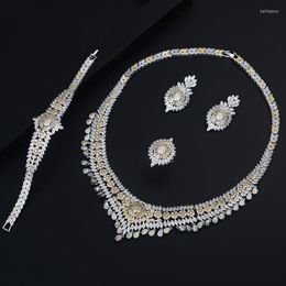Necklace Earrings Set Be 8 Luxury 2 Tones Women Wedding Party Dress Jewelry Big Stud Bridal CZ Bijoux Femme S451