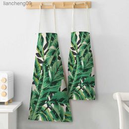 Kitchen Apron Tropical Monstera Flower Print Cotton Linen Aprons for Women Men Household Cleaning Cooking Baking Accessories L230620
