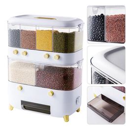 Storage Bottles Rice Bucket Portable Double Layer Grain Box Grid Design Dry Food Dispenser Automatic Waterproof Container