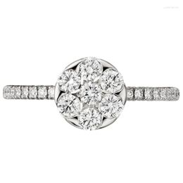Cluster Rings 14K Au585 White Gold Ring Women Wedding Anniversary Engagement Round Moissanite Diamond Elegant Trendy Romantic Cute