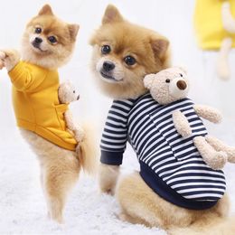 Dog Apparel Bear Pattern Pet Hoodies Clothes Winter Strips Cat Sweatshirt Pullover Coat Costume For Small Dogs Yorkie Pets Outfits L