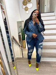 Women's Jackets Streetwear Denim Casual Coat Sexy Women Turn Down Collar Elegant Blue Jeans Outerwear