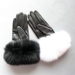 Five Fingers Gloves Maylofuer Genuine Sheepskin Leather Touch Screen Hair Cuffs Women Warm In Winter Black315Q