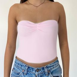 Women's Tanks Summer Off Shoulder Tank Tops Sweet Girl Pink Chest Wrap Strapless Tube Camis Cut-out Side Backless Crop Women Club Party