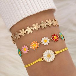 Charm Bracelets Wholesale Boho Multi-Layer Daisy Flower Bracelet Set For Women Summer Trendy Colorful Heart Bead Chain Vintage Jewelry