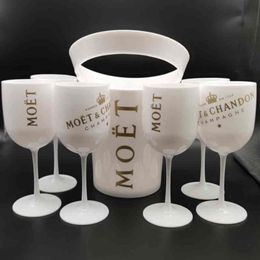 Ice Buckets And Coolers with 6Pcs white glass Moet Chandon Champagne glass Plastic273g