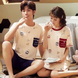 Women's Sleepwear Woman Man Summer Pyjamas Set Couple Short Sleeve Homewear