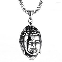 Pendant Necklaces Vintage Buddha Head Necklace Buddhism For Women Men Jewellery Stainless Steel Link Chain Fashion