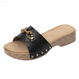 Slippers Fashion Platform Women Sandals Shoes Vintage Summer Beach Rivet Shoes Women Casual Slipper Women Wood Grain Zapatillas Muje 628 L230717