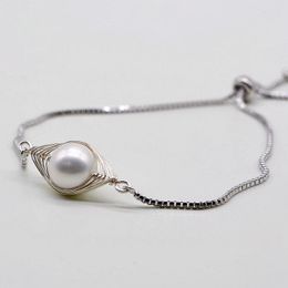 Link Bracelets Fashion Girl Bracelet White Natural Pearl Adjustable Baroque Simple Jewellery