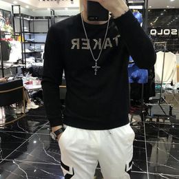 Men's Hoodies 2023Color Tops Casual Long Sleeve Loose Design Sweatshirt Men Korean Cotton Rhinestones Clothes 072