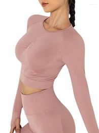 Women's T Shirts ASHEYWR Women Seamless Tops Solid Skinny High Elastic Fitness Long Sleeve O-Neck Quick Dry Workout Top Female