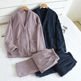 Women's Sleepwear Flannel Pyjamas Set 2PCS Autumn And Winter V-neck Long Sleeve Trouser For Women Female Home Service