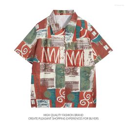 Men's Casual Shirts Vintage Short Sleeved Shirt For Men Women's Summer Antique Design Niche Button Up Blouse Loose Retro Hong Kong Style Top