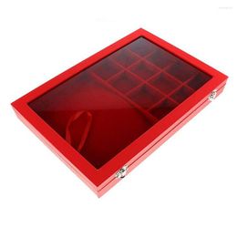 Jewelry Pouches 12 Grids & Necklace Display Tray Multifactional Organizer Glass Lid Cover Grid Bracelet Earring Showcase Ring Holder