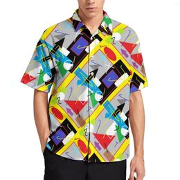 Men's Casual Shirts Geometric Abstract Loose Shirt Male Vacation Funky Art Print Hawaii Graphic Short Sleeve Fashion Oversized Blouses