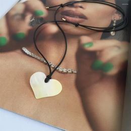 Pendant Necklaces Trendy Black Wax Cord Seashell Heart Charm Adjustable Rope Necklace For Women Girl Elegant Casual Sporty Jewelry