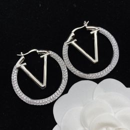Fashion Designer Hoop Earring Luxury Gold Letter Stud Earrings Diamond Crystal Wedding Party Jewerlry Accessories