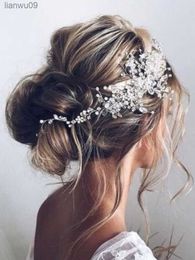 Vintage Crystal Headband Silver Rhinestone Elegant Banquet for Bridal Headwear Tiara Wedding Headdress Women Hair Accessories L230704