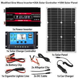 Other Electronics 110V/220V Solar Panel System 18V18W Solar Panel30A Charge Controller4000W Modified Sine Wave Inverter Kit Power Generation Kit 230715