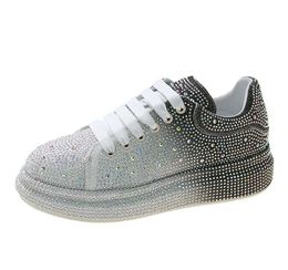 Women Platform Shoes rhinestones Thick-soled White Silver Shoes Shining Crystal Sneakers Trend Casual Sneakers for girls shoes 35-40