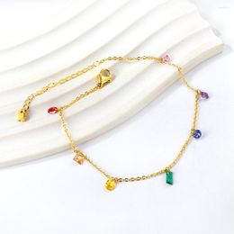 Anklets Delicate Lovely Coloured Cubic Zirconia With Crystal Pendant Anklet For Women Girls Trendy Fashion Summer Beach Party Jewellery